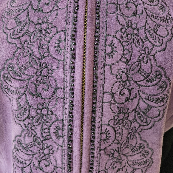 Whimsigoth Jacket Purple Plum Vintage Y2K Faux Suede Floral Embroidered Medium - Picture 7 of 14
